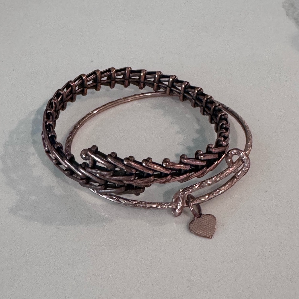Alex & Ani Rose Gold Bangle Bracelet Set | 2-Piece Heart Charm